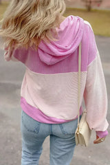 White Corded Colorblock Patch Pocket Drawstring Hooded Top - Femstylo