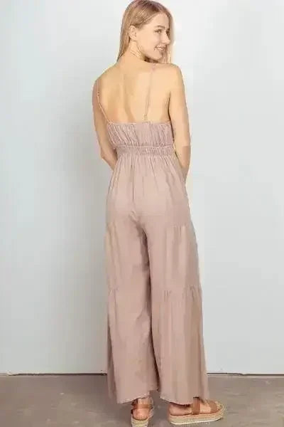 VERY J Sleeveless Ruched Wide Leg Jumpsuit - Femstylo