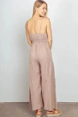 VERY J Sleeveless Ruched Wide Leg Jumpsuit - Femstylo