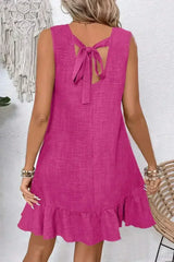Ashleigh Blue Sleeveless Knot Backless Ruffle Hem Mini Dress - Femstylo