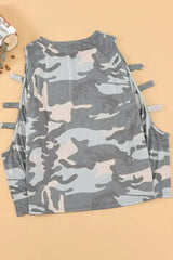Camouflage Shoulder To Hollow Out Long Sleeve Top - Femstylo