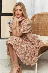 ADORA Floral Square Neck Puff Sleeve Dress - Femstylo