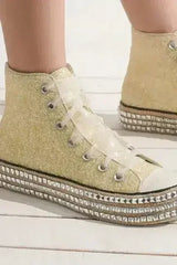 Beast Fashion Glitter Lace-Up Studded Platform Sneakers - Femstylo