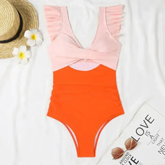 Black Color Block Cut Out Criss Cross One Piece Swimsuit - Femstylo