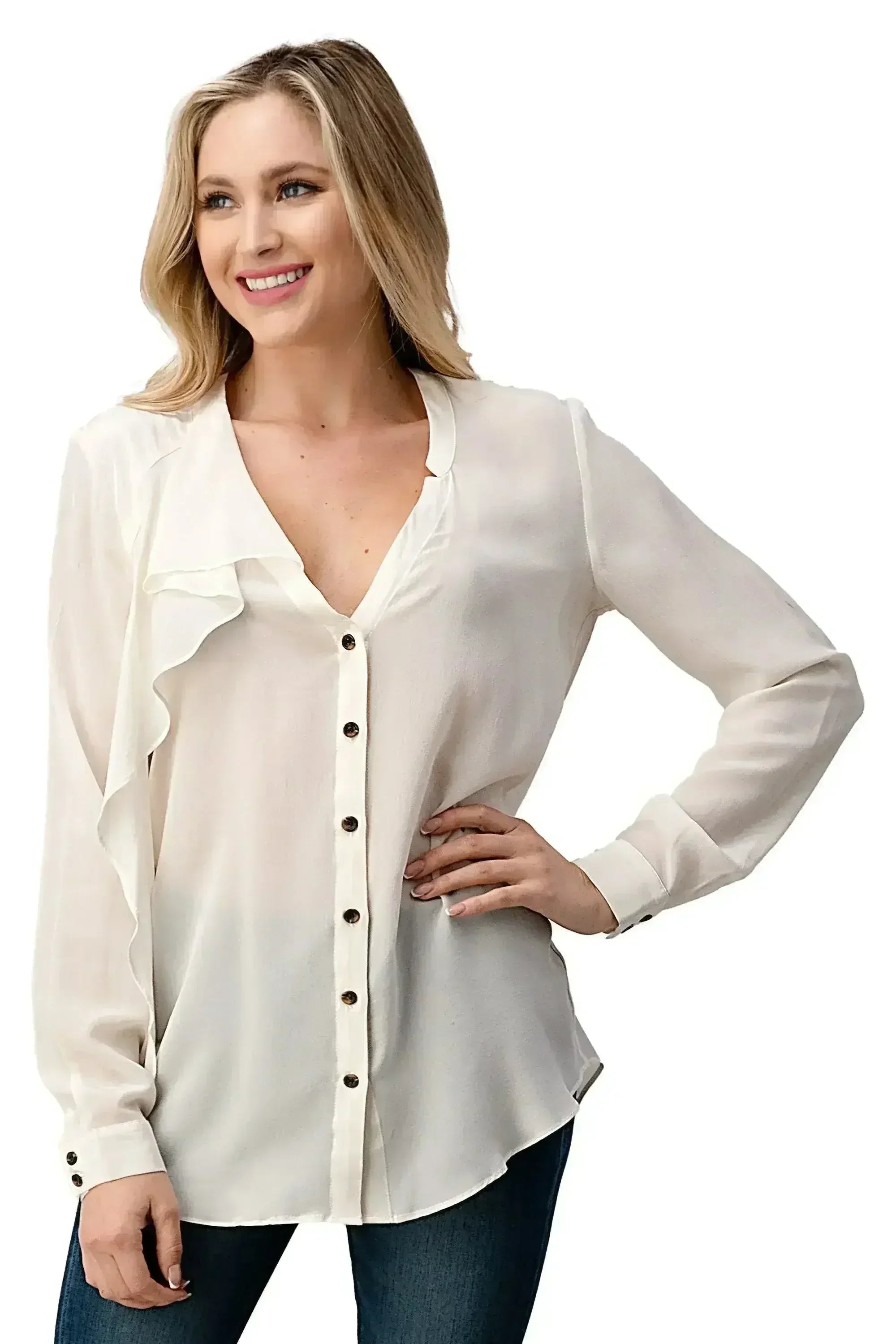 Ruffle Detail Button-Up Blouse - Femstylo