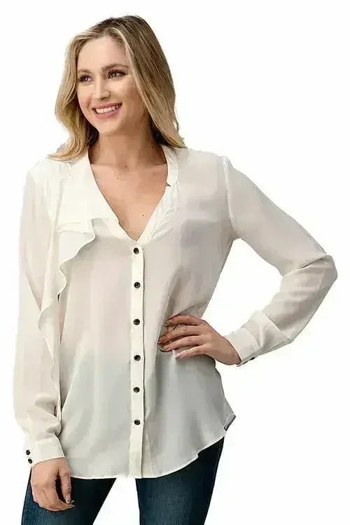 Ruffle Detail Button-Up Blouse - Femstylo