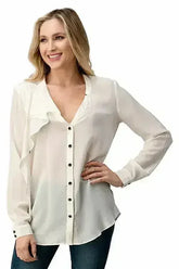 Ruffle Detail Button-Up Blouse - Femstylo