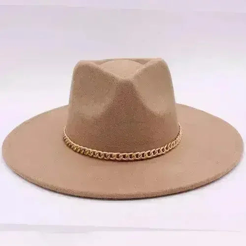 Chain Belt Fedora Hat - Suede-Like Polyester Hat | Femstylo - Femstylo
