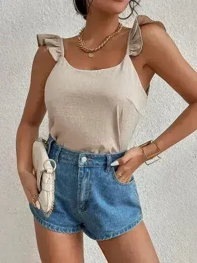 Backless Ruffled Scoop Neck Tank - Femstylo