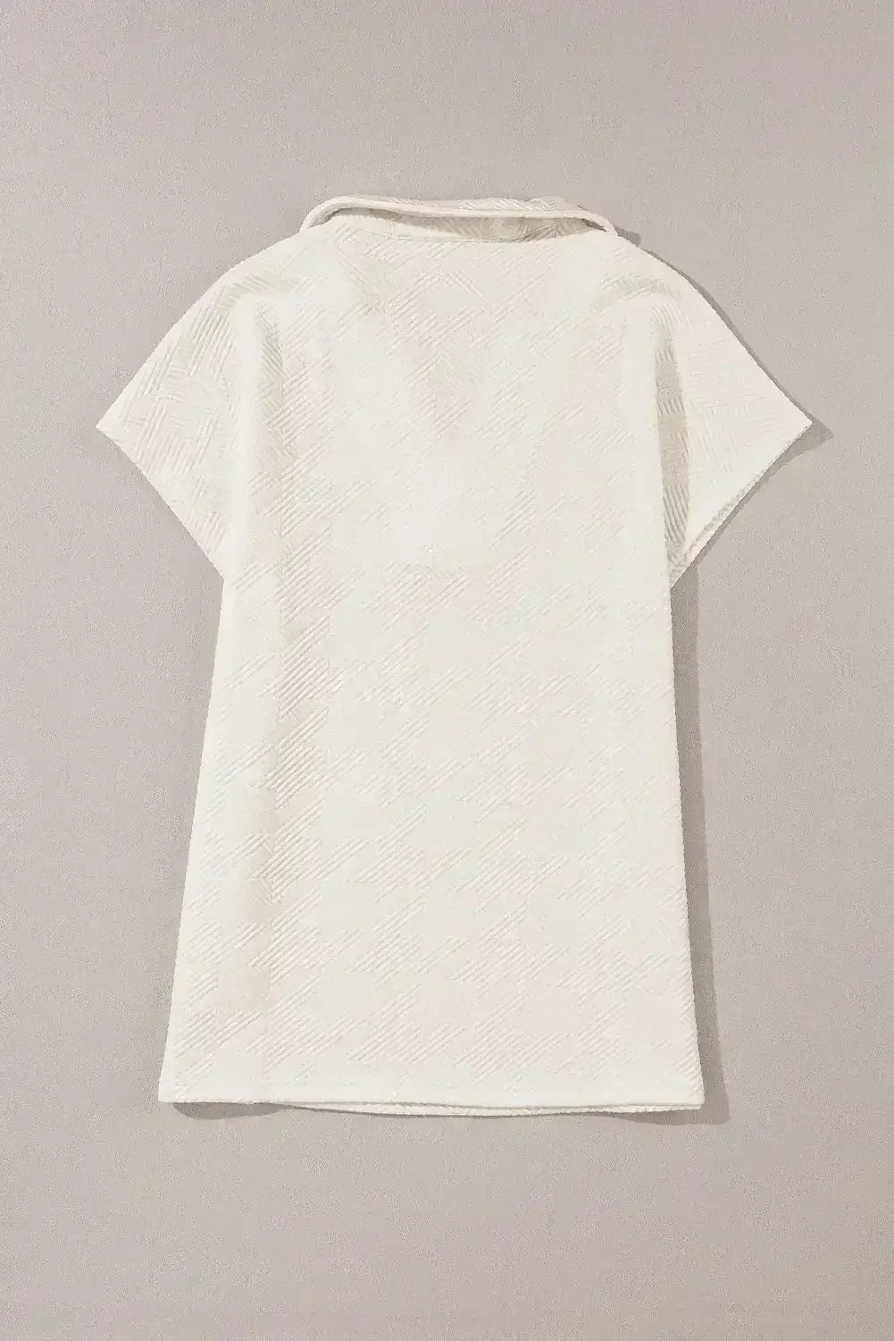 White Textured V Neck Collared Split Hem T Shirt - Femstylo