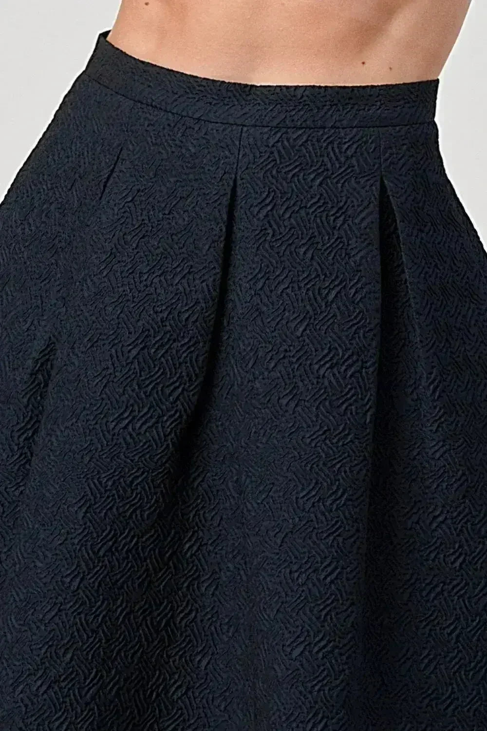 Textured A-Line Midi Skirt with Pleats - Femstylo