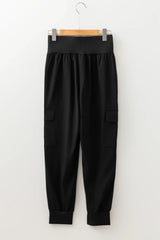Black Elastic High Waist Pocketed Cargo Jogger Pants