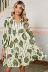 Guacamole Green Abstract Print Striped V-Neck Mini Dress - Femstylo