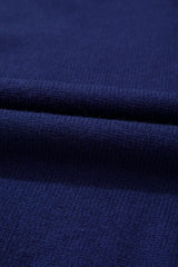 Navy Blue Mix Texture Knit Eyelet Detail Casual Sweater