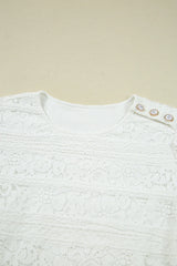 White Lace Floral Round Neck Puff Sleeve Shift Mini Dress