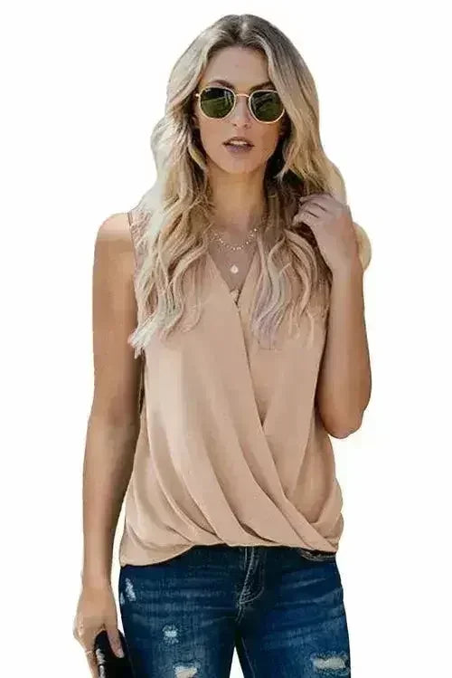 V Neck Draped Tank Top - Femstylo