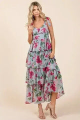 Mittoshop Layered Floral Sweetheart Neck Maxi Dress - Femstylo