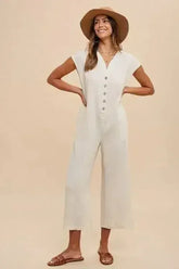 Annie Wear Wide Leg Jumpsuit with Button Detail and Pockets - Femstylo
