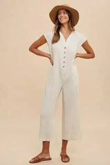 Annie Wear Wide Leg Jumpsuit with Button Detail and Pockets - Femstylo