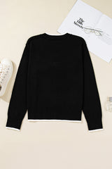 Black Contrast Trim Big Bow Accent Cropped Sweater