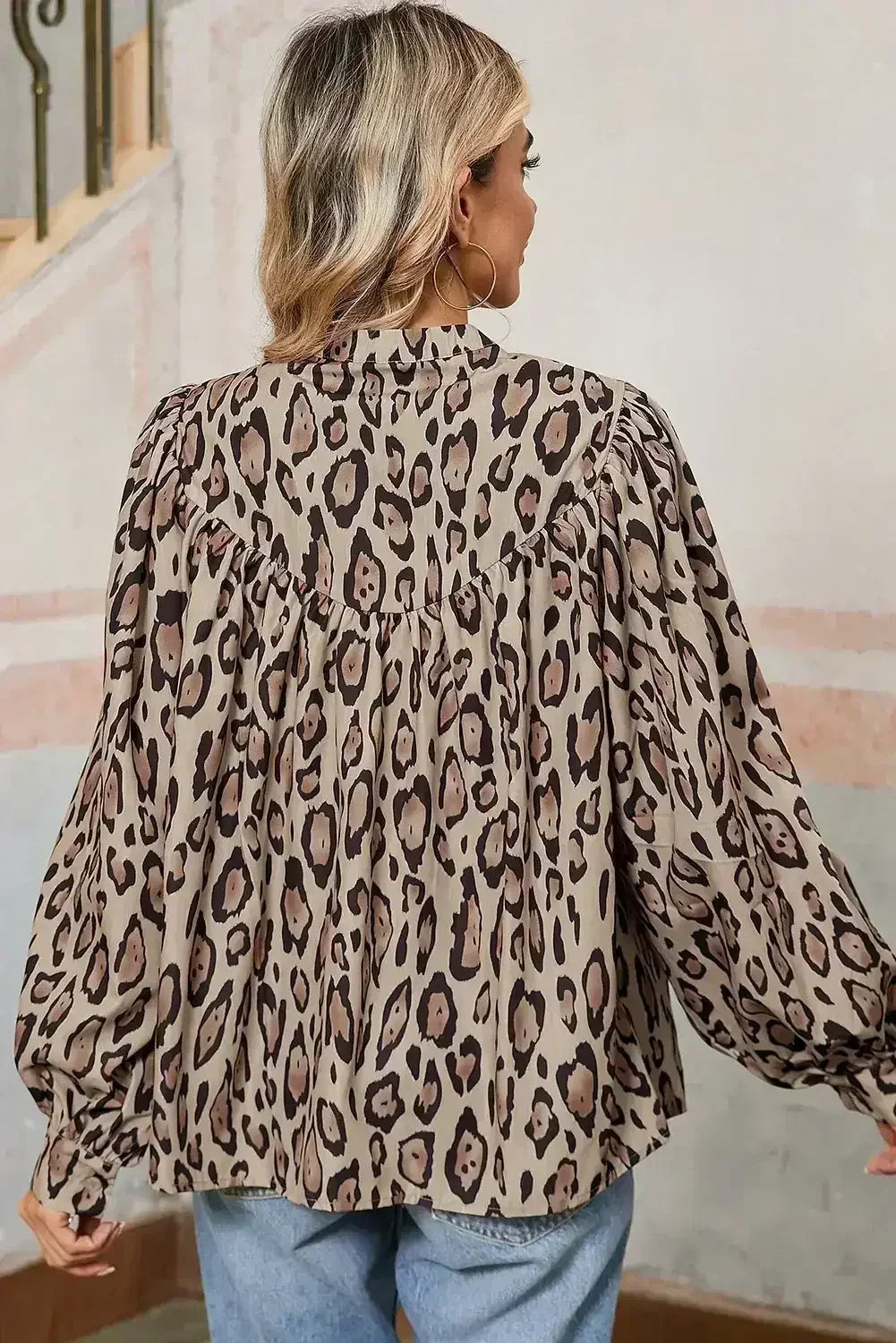 Light Leopard Print Balloon Sleeve Loose Blouse | Femstylo - Femstylo