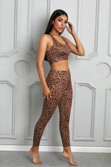 Women Brown Cheetah Print Sport Bra Pants Set - Femstylo