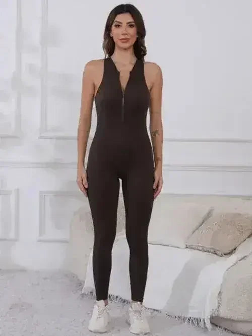Half Zip Wide Strap Active Jumpsuit - Femstylo
