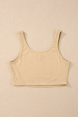 Black Solid Color Ribbed Knit Crop Tank Top - Femstylo