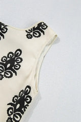 Beige Geometric Printed Sleeveless Hollowed Bowknot Back Mini Dress - Femstylo