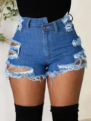 Distressed Raw Hem Denim Shorts with Pockets - Femstylo