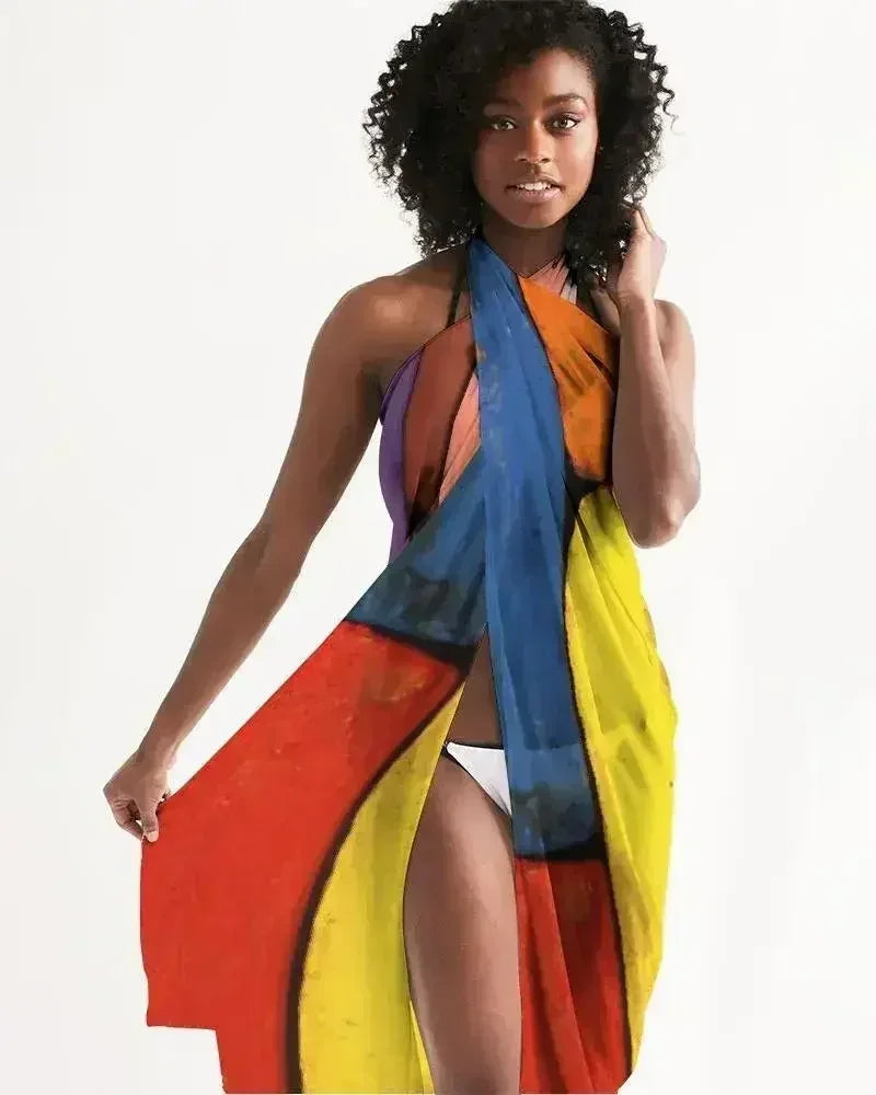 Sheer Sarong Swimsuit Cover Up Wrap / Block Multicolor - Femstylo