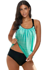 Sky Blue Tankini Swimsuit – Printed Lined Top w/ Adjustable Drawstring - Femstylo