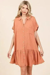 Mittoshop Linen Blend Button Down Shirt Mini Dress - Femstylo