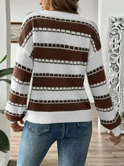 Striped Round Neck Long Sleeve Sweater - Femstylo