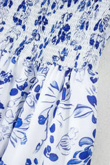 Sky Blue Floral Print Square Neck Bubble Sleeve High Waist Maxi Dress - Femstylo