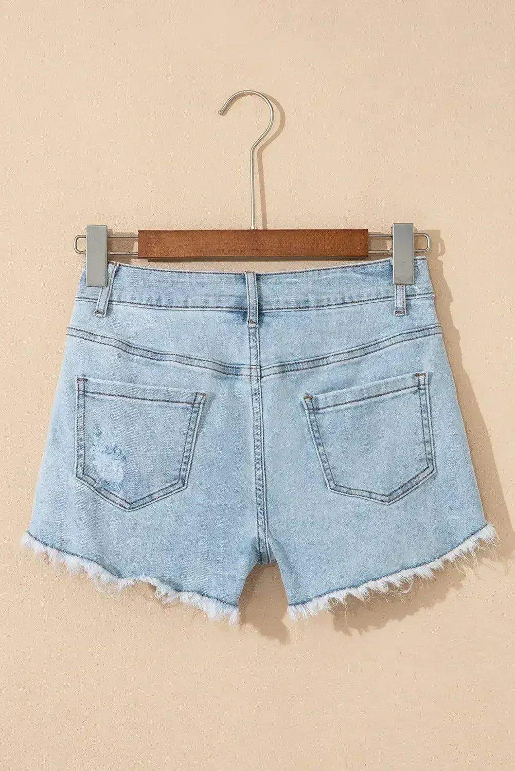 Beau Blue High Rise Distressed Raw Hem Denim Shorts - Femstylo