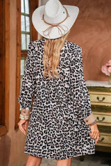 Multicolour Leopard Print Patchwork Collar Flowy Mini Dress