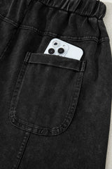 Black Mineral Wash Exposed Seam Wide Leg Cargo Pants