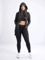 Athletic Fitted Zip-Up Hoodie Jacket with Pockets - Femstylo