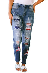American Flag Patched Distressed Jeans - Femstylo