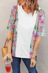 Floral Patchwork Top - Short Sleeve Summer Tee | Femstylo - Femstylo