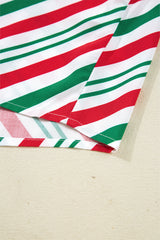 Green Striped Piping Trim Velvet Ribbon Knot Christmas Pajama Set