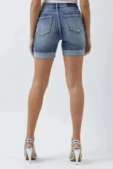 RISEN Full Size Distressed Rolled Denim Shorts with Pockets - Femstylo