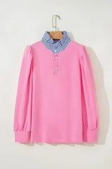 Bonbon Striped Collar Puff Sleeve Sweatshirt - Femstylo