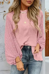 Gossamer Pink Swiss Dot Balloon Sleeve Loose Blouse | Femstylo - Femstylo