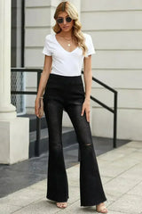 Black Distressed Ripped Bell Bottom Denim Pants - Femstylo