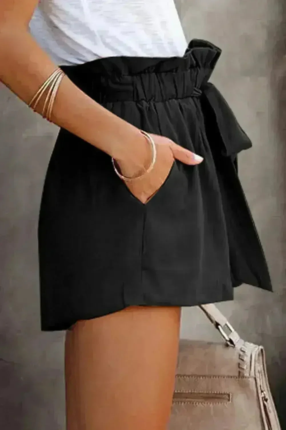 Ruffled Tied Waist Solid Shorts - Femstylo