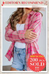 Sachet Pink Plaid Rounded Hem Long Sleeve Shirt