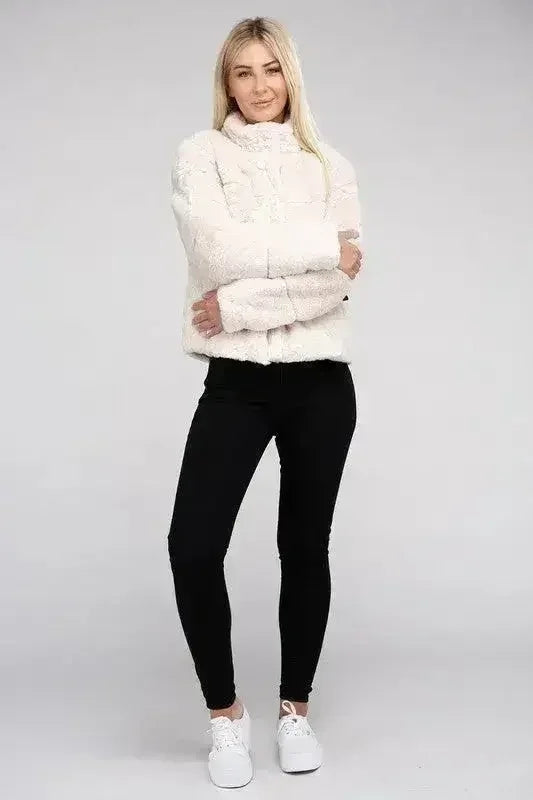 Fluffy Zip-Up Sweater Jacket - Femstylo