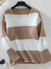 Color Block V-Neck Long Sleeve Sweater - Femstylo